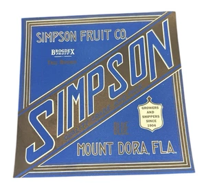 Simpson Fruit Co Mount Dora Florida Vintage Fruit Crate Label Art Brogdex Fruit - Picture 1 of 4