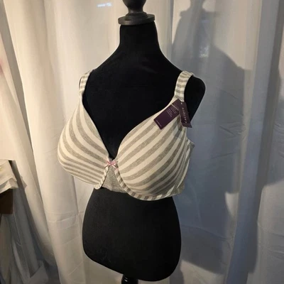 Sujetador Cacique "We've Got You Covered" Cobertura Completa Gris Rayas 46DD Nuevo Foto 1 de 4