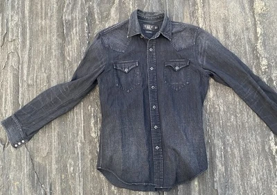RRL Ralph Lauren Denim Western Shirt Men's Medium Black Slim Fit Snap - Image 1 of 4
