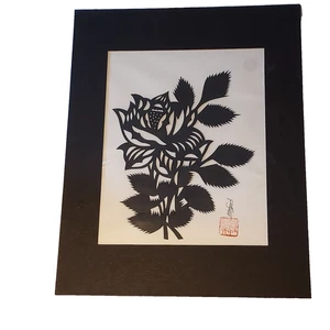 Hou-tien Cheng Master Chinese Paper Cutter Rose Flowerr Signed Matted 11x14 VTG - Picture 1 of 9