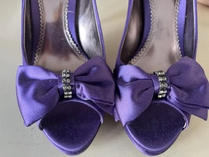 Phase Eight Womens Shoes Purple Satin Stiletto Heel Peep Toe Bow Accent Uk 5 - Picture 1 of 6