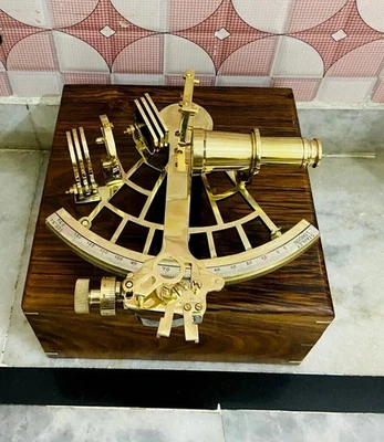 9' Vintage Nautical Brass Sextant Working Navigation Instrument With Box Gift - Image 1 of 4