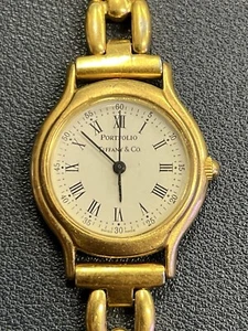 Tiffany & Company Portfolio Stainless Steel 18K Gold Plated Watch Roman Numerals - Picture 1 of 16