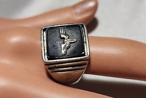 STERLING RING W, MILITARY EMBLE ON ONYX S-10