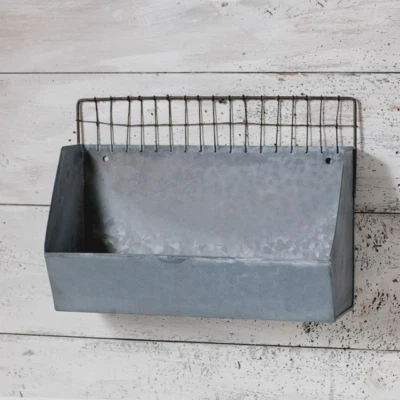 Wall Shelf Bin in Galvanized Metal - SALE - Image 1 of 4