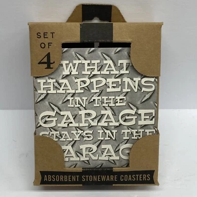 Garage Coasters Carson Абсорбирующая Керамика Натуральная Пробка Задний Набор из 4 Подарков Папе - Изображение 1 из 4