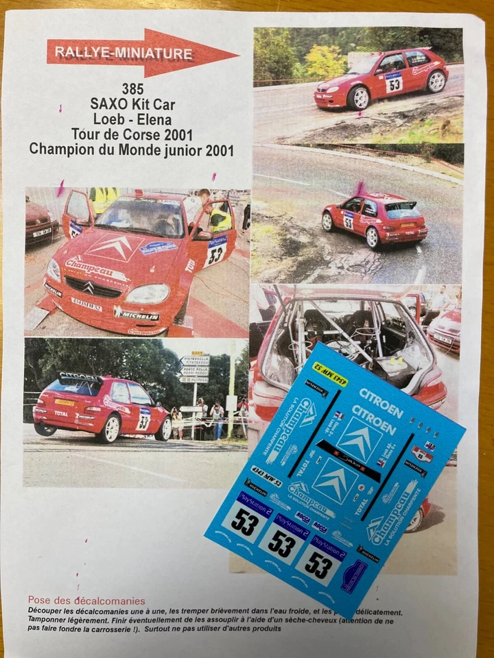 DECALS 1/43 CITROEN SAXO SEBASTIEN LOEB TOUR DE CORSE 2001 WRC RALLYE RALLY - Photo 1/1