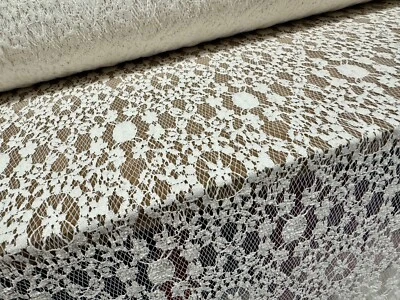 Lightweight Cotton Lace Dress Fabric, Per Metre - Floral Pattern - Ivory - Image 1 of 4