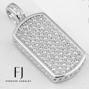 Women's 925 Sterling Silver 25mm DOG TAG Cubic Zirconia Mini Pendant.BOX - Picture 1 of 2