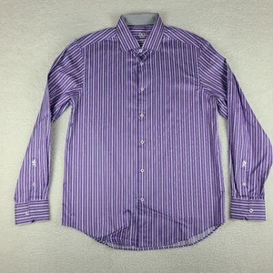 Bugatchi Uomo Dress Shirt Mens 17 36/37 Purple White Striped Button Up EC - Picture 1 of 10