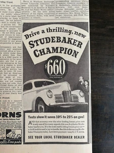 Anuncio de periódico original Studebaker Champion 1939 de colección muy raro - Imagen 1 de 1