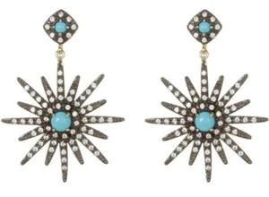 ADORNIA 14K Gold Plated Turquoise Swarovski Crystal Starburst Earrings - Picture 1 of 6