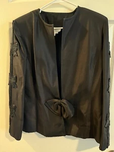 vintage 100% silk Silk Studio jacket, size 14, black, embroidered and bow - Picture 1 of 12