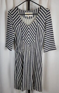 Lauren Moffatt Dress Anthropologie Womens Sz 4 Navy Blue Striped Cotton... - Picture 1 of 6