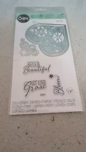 Sizzix Framelits with Stamps Set- 665652 Blooming Heart (3 Dies, 3 Stamps)   - Picture 1 of 2