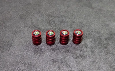 4pc Textured Red Alfa Romeo Emblem Car Wheel Tire Air Valve Cap Stem Cover - Image 1 of 4