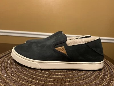 OluKai Women’s Pehuea Heu Shearling Slip-On Sneakers Lava Rock Black Size  8 US - Image 1 of 4