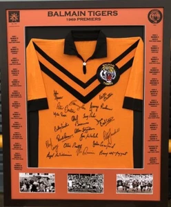 Blazed In Glory - 1969 Balmain Tigers Premiers- NRL Signed & Framed Jersey - Picture 1 of 12