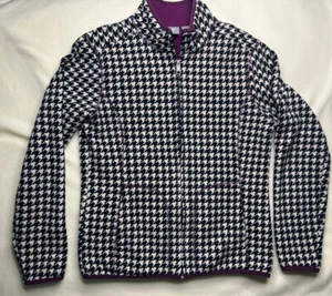 White Sierra Women's Fleece Jacket White/Black Geometric Pattern Size L Zip Up - Picture 1 of 7