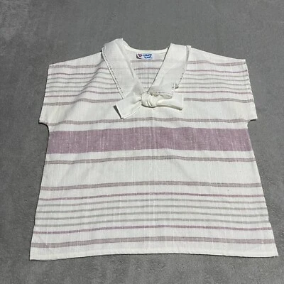 Vintage College Town Top Womens Medium White Striped Pullover V Neck Tie Front - Image 1 of 4