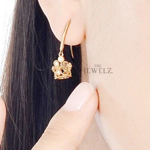 Orecchini a gancio design corona diamanti oro 14 carati 0,26 CT VS/F-G - The Jewelz - Foto 1 di 5
