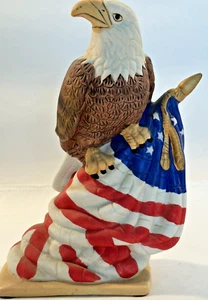 Eagle with USA American Flag Porcelain 7 Inches Tall - Picture 1 of 5