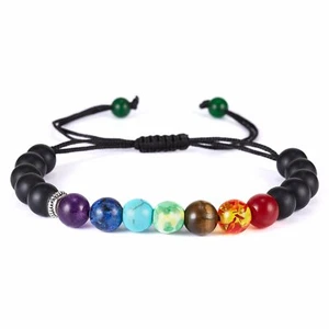 Bracciale originale pietre preziose naturali 7 perle chakra macramè guarigione Reiki UK - Foto 1 di 7