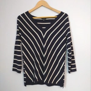 Talbots XS Navy and White Bias Stripe Sweater V Neck - Picture 1 of 5