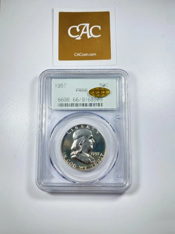 1957 PROOF FRANKLIN HALF DOLLAR PR66 PCGS GOLD CAC ! OGH 2.1 holder Cover