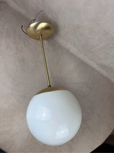 Vintage MCM 1970s Glass Globe Pendant Light Brass - Picture 1 of 12