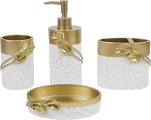 Bathroom Accessories Set,Golden Design Toothbrush Holder,Farmhouse Bathroom Deco - Picture 1 of 5