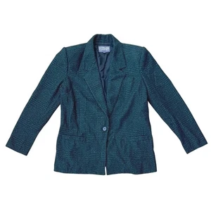 Vintage 80er grün Tweed kariert Blazer Damen 6/7 Wolle Karo maßgeschneidert Academia Grunge - Bild 1 von 12