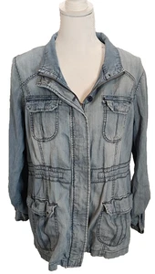 St. John’s Bay Denim Anarak Jacket Full Zip Hidden Button Covers Cinched Size L - Bild 1 von 7