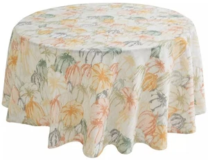 Fabric Woven Tablecloth, 70" Round (4-6 people) FALL MULTICOLOR PUMPKINS, KO - Picture 1 of 17