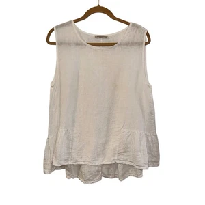 Francesca Bettini Leinen Top Gr. Lg weiß ärmellos Rüschensaum Made in Italy - Bild 1 von 7