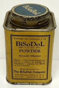 Vintage BiSoDoL Antacid Powder Tin Can Empty New Haven Connecticut USA - Picture 1 of 6