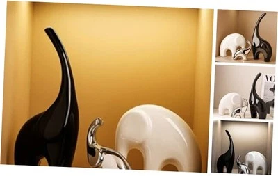 Elephant Statue Set of 3,Modern Ceramic Decor Statue,Good Black White Silver - Image 1 of 4