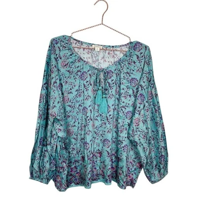 Женская блузка Sundance Small Arielle Flowy бирюзовый синий цветочный узор шелковая смесь - Изображение 1 из 4