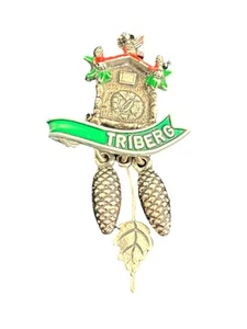 Vintage Triberg Alemania Reloj de Cuco Recuerdo Pin PS Esmalte Selva Negra Años 60 - Imagen 1 de 10