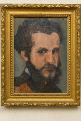 Tableau Peinture Portrait Homme Huile Panneau Style Impressionniste Signé - Photo 1/4