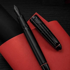 Hongdian N6 Piston Black Fountain Pen Resin Torpedo EF/F/Long Knife Nib Ink Peq9 - Picture 1 of 16