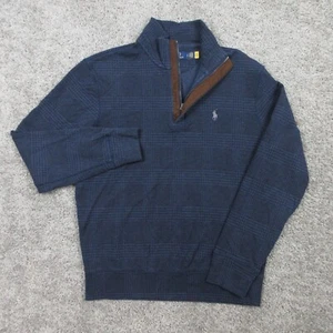 Polo Ralph Lauren Sweater Mens Small Blue Houndstooth Plaid Quarter Zip Pullover - Picture 1 of 9