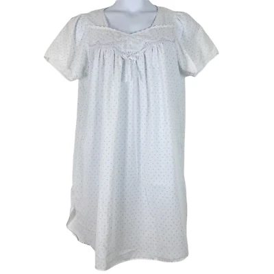 Vintage Nightgown White Blue Floral Lace Bow Sz Medium Enchantmates Miss Elaine - Image 1 of 4