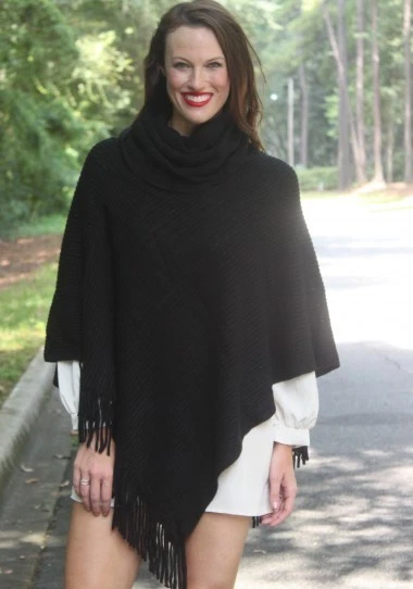 Mujeres Poncho Estilo Capa Tejido Suéter Suave Cárdigan Suéter Prendas exteriores Negro Foto 1 de 4