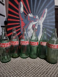 6 Pack 32 Ounce Coca-cola Green Tint Glass Bottles With Original Carrying Case - Picture 1 of 6