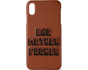 Brown Embroidered Pulp Fiction Bad Mother Fu**er Leather iPhone XS Max Case - Picture 1 of 2