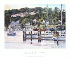 Maritime angedockte Schiffe in einem Hafenkanal Sommerdämmerung von Stan Myers 26 x 32 Zoll - Bild 1 von 1