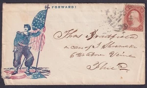 1861 Civil War Patriotic Cover FORWARD! Bischel 3548 3c to Philadelphia VG/FU - Picture 1 of 2