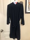 Vince Xs Button Down Silk Shirt Dress Belted In Navy. 3/4 Kimono Sleeves