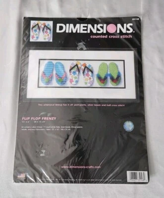 Kit de punto de cruz Dimensions #35148 chanclas Frenzy 15x6" playa EE. UU. 2004 Foto 1 de 2